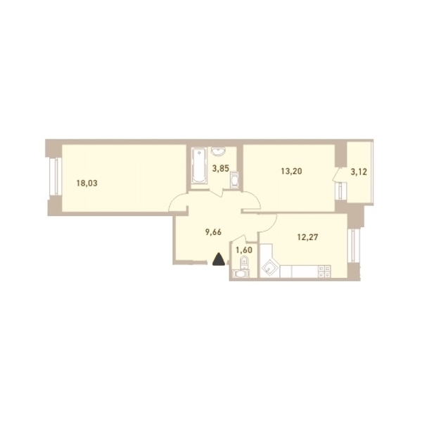 2-комнатная, 60 м² — ЖК ЖК Новый Лесснер