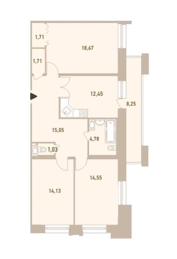 3-комнатная, 87 м² — ЖК ЖК Новый Лесснер