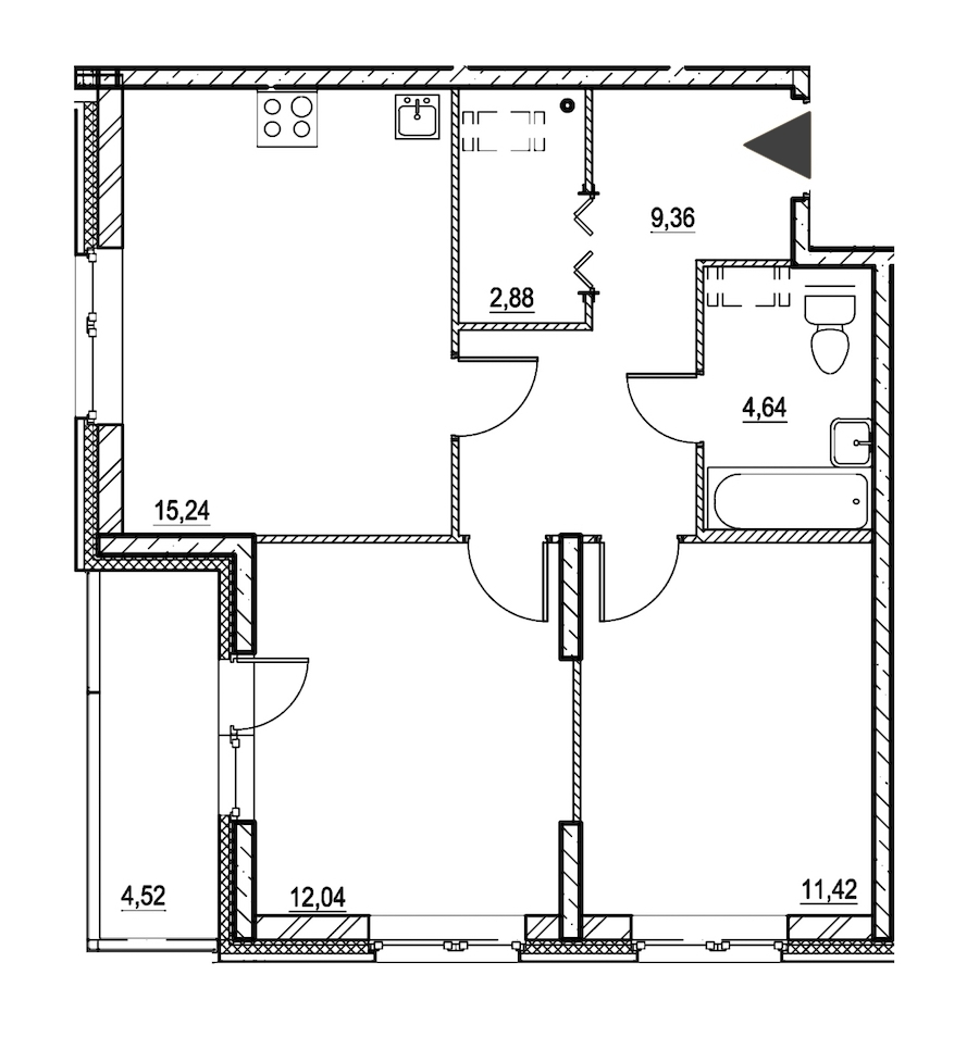 2-комнатная, 58 м² — ЖК ЖК Охта Хаус