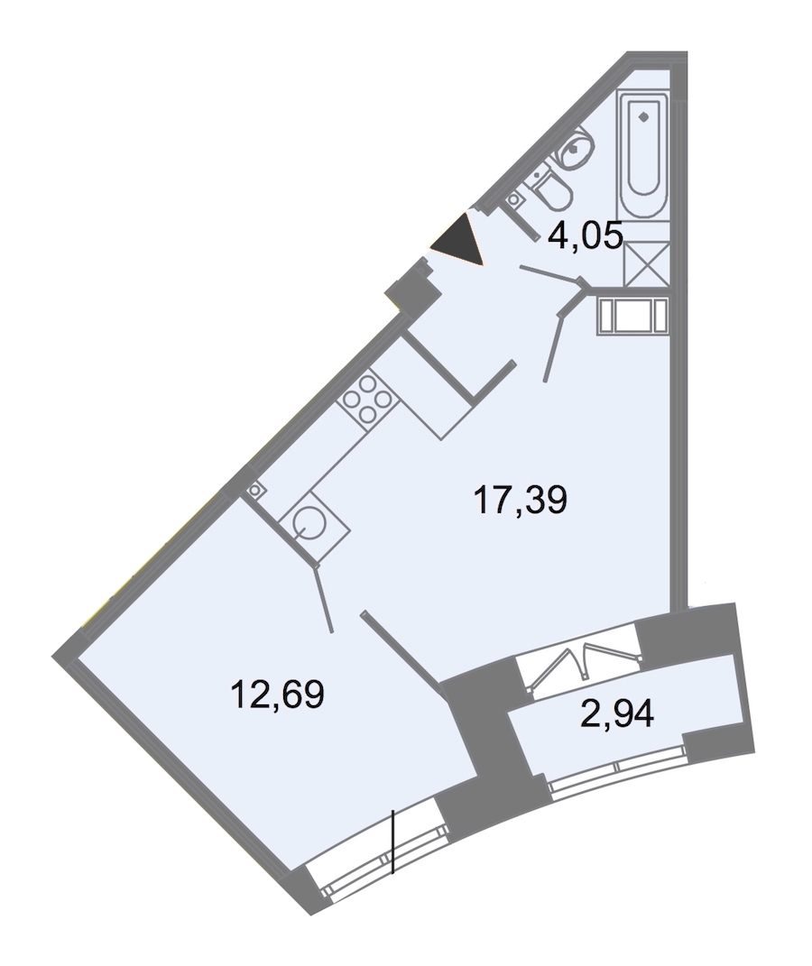 1-комнатная, 38 м² — ЖК ЖК Архитектор