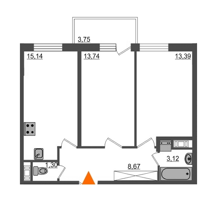 2-комнатная, 55 м² — ЖК ЖК Полис на московской