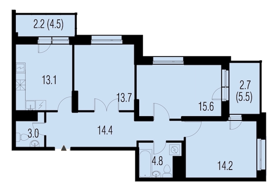 3-комнатная, 81 м² — ЖК ЖК Жемчужный Каскад
