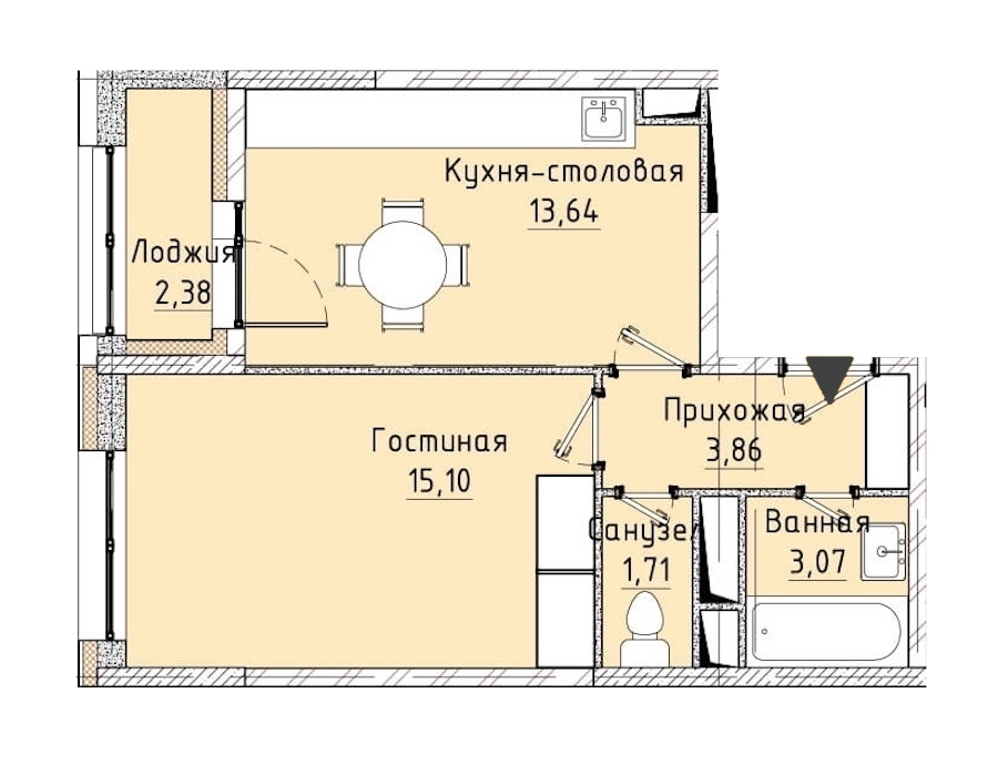 1-комнатная, 39 м² — ЖК ЖК Нью Тайм (New Time)