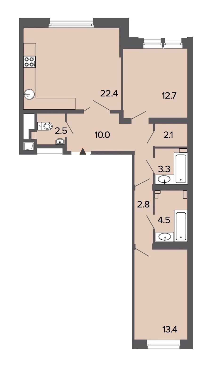 2-комнатная, 74 м² — ЖК Клубный дом Болконский