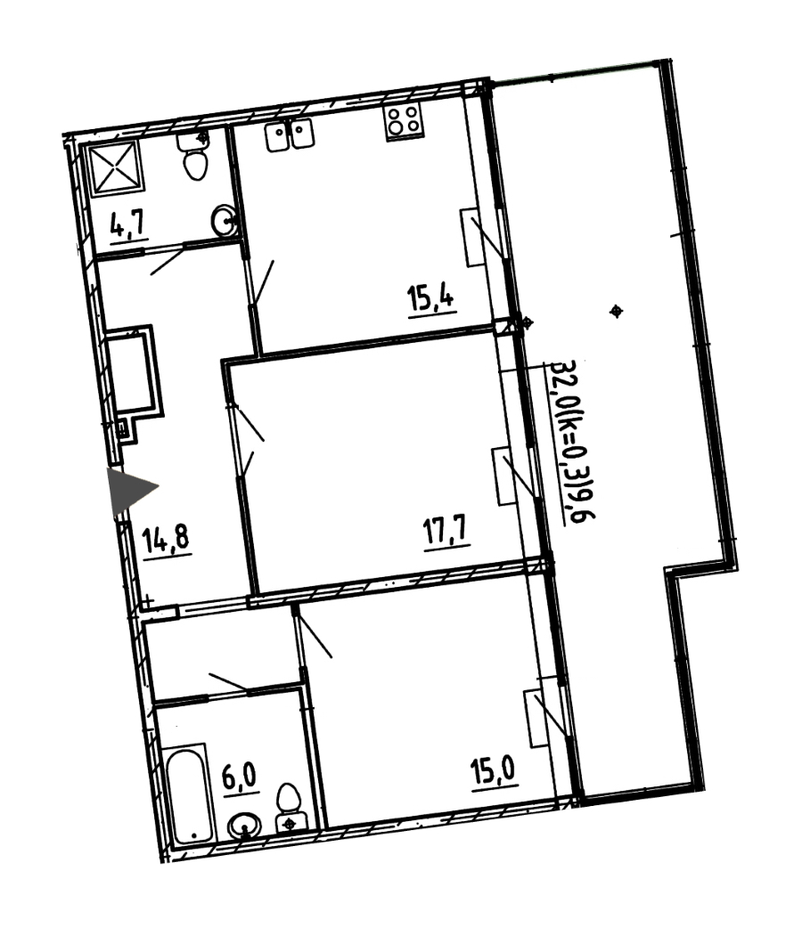 2-комнатная, 83 м² — ЖК ЖК Эталон на Неве