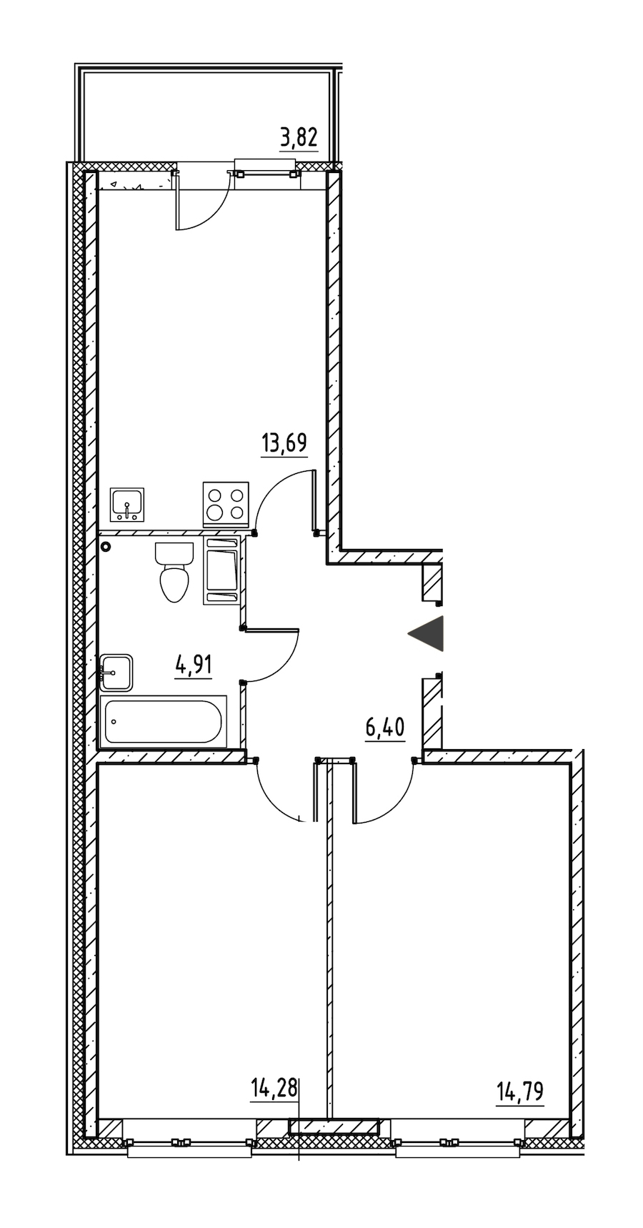2-комнатная, 55 м² — ЖК ЖК Охта Хаус