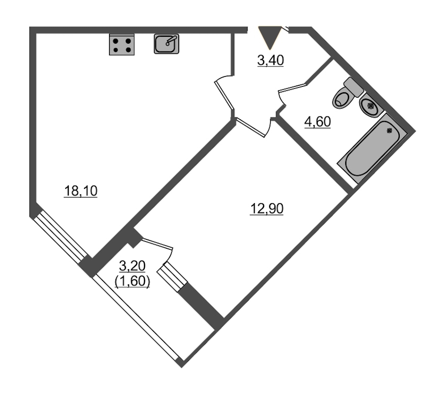 1-комнатная, 41 м² — ЖК ЖК Энфилд