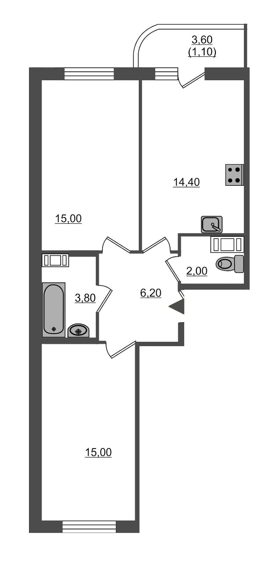 2-комнатная, 58 м² — ЖК ЖК Энфилд