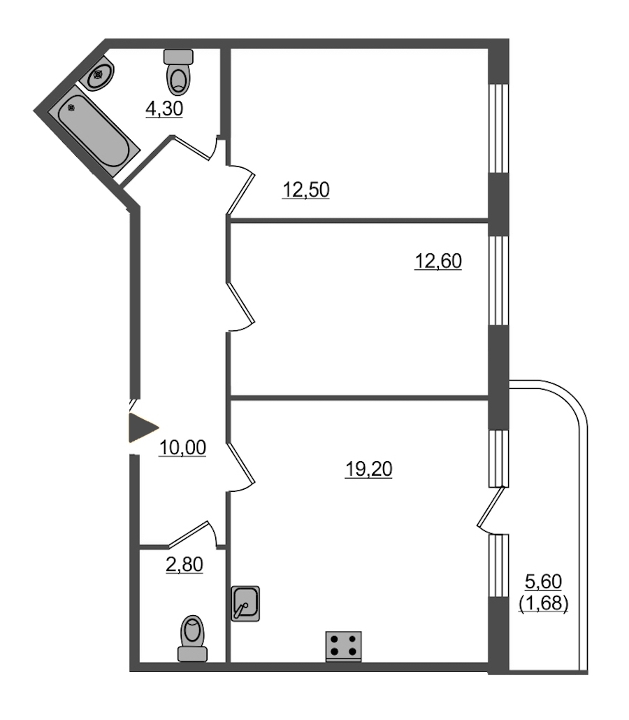 2-комнатная, 63 м² — ЖК ЖК Энфилд