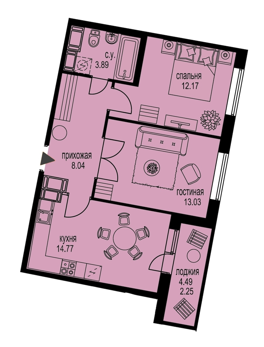 2-комнатная, 54 м² — ЖК ЖК ID Мурино (Айди Мурино)
