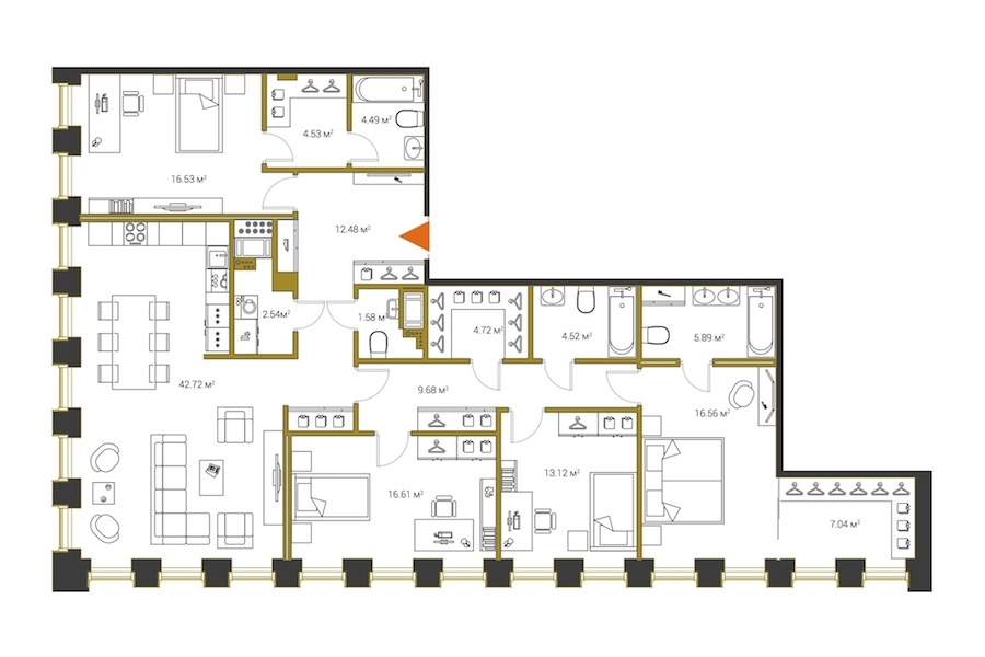 4-комнатная, 163 м² — ЖК ЖК Legenda Институтский (Институтский, 16)