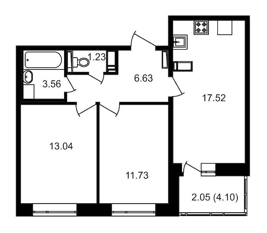 2-комнатная, 58 м² — ЖК ЖК Елизаровский