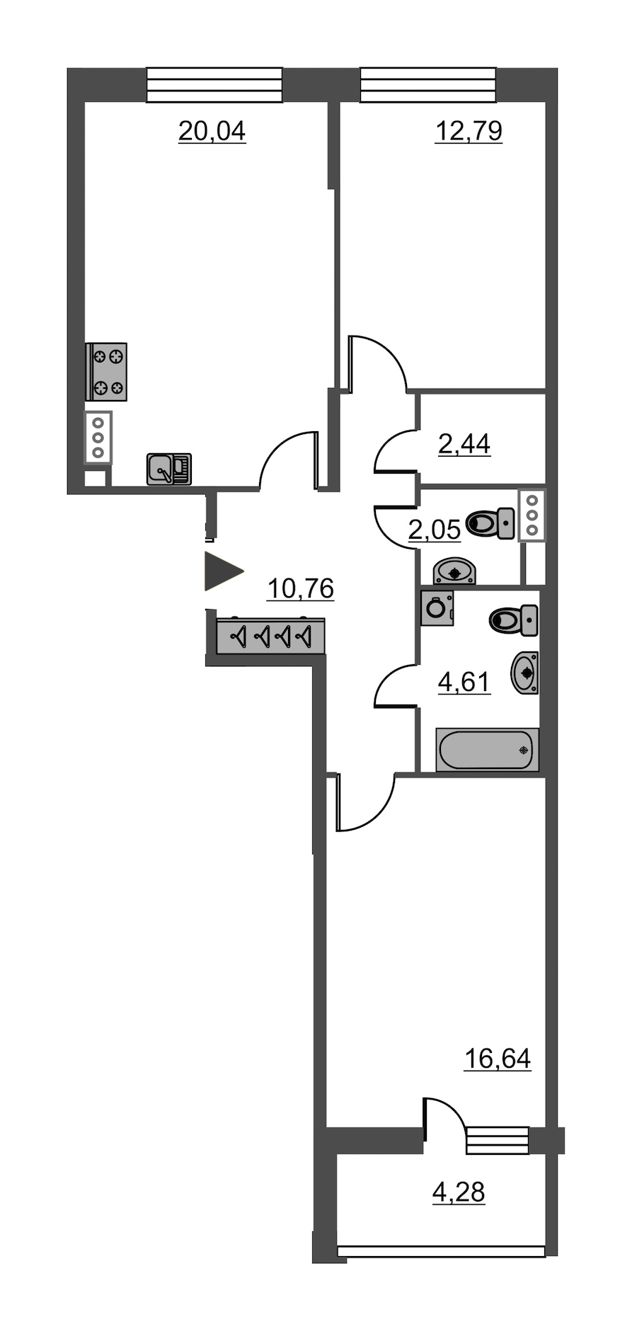 2-комнатная, 69 м² — ЖК ЖК Притяжение