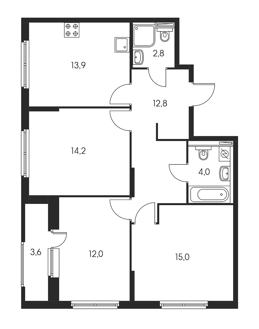 3-комнатная, 77 м² — ЖК ЖК Орловский парк