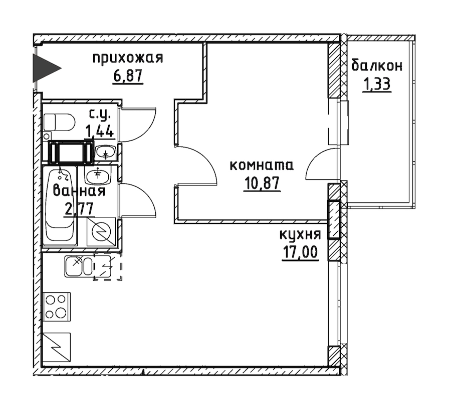 1-комнатная, 40 м² — ЖК ЖК Айди Кудрово (ID Kudrovo)