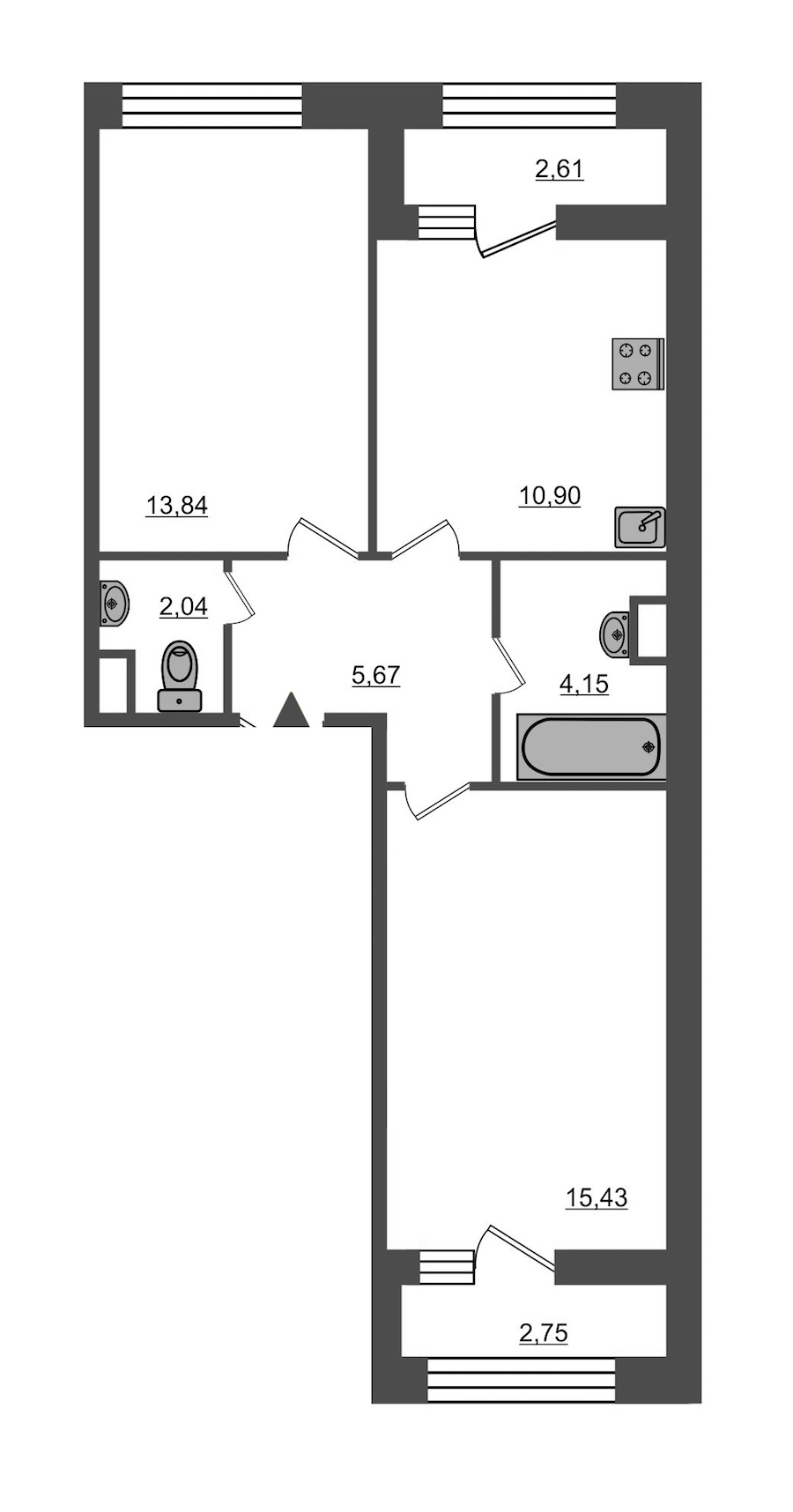 2-комнатная, 55 м² — ЖК ЖК Нью Тайм (New Time)