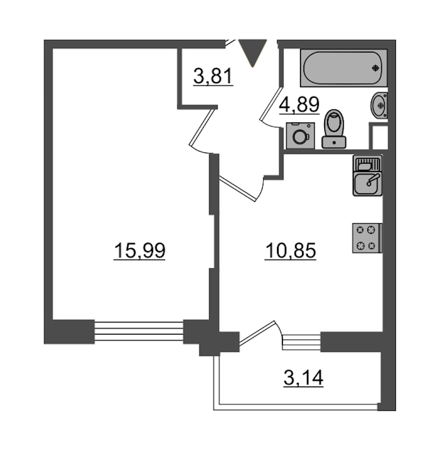 1-комнатная, 39 м² — ЖК Ап-квартал Московский (Up-квартал Московский)