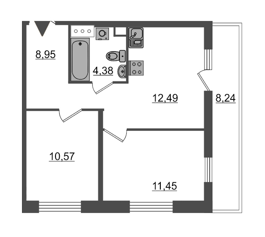 2-комнатная, 53 м² — ЖК Ап-квартал Московский (Up-квартал Московский)