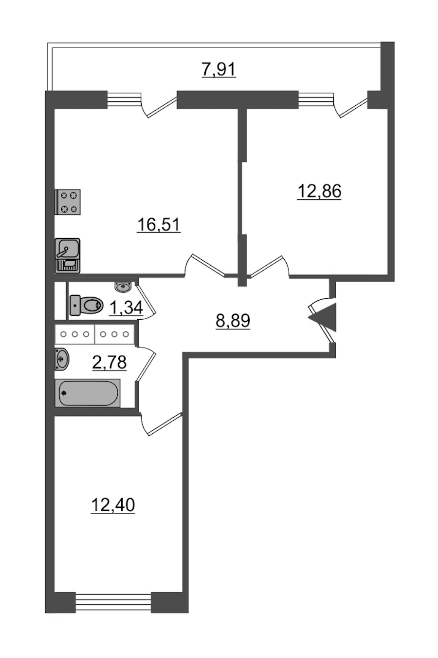 2-комнатная, 62 м² — ЖК Ап-квартал Московский (Up-квартал Московский)