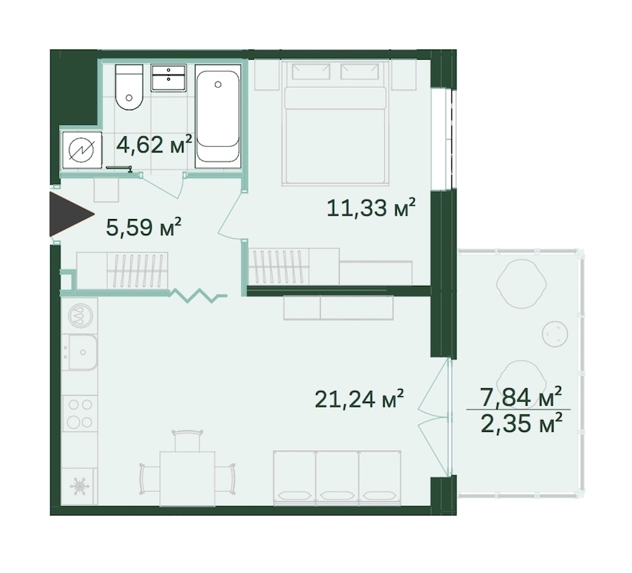 1-комнатная, 45 м² — ЖК ЖК Магнифика Резиденс (Magnifika Residence)