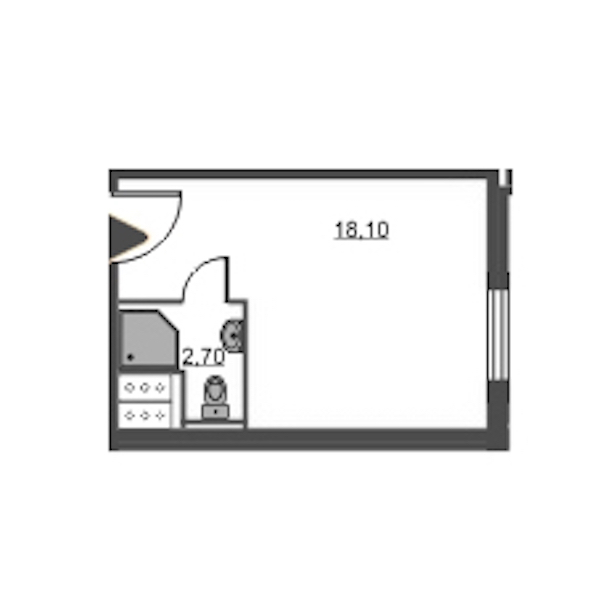 Студия, 21 м² — ЖК Апарт-комплекс Zoom Apart (Зум Апарт)