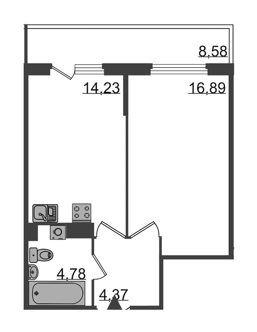 1-комнатная, 43 м² — ЖК Клубный дом Б57