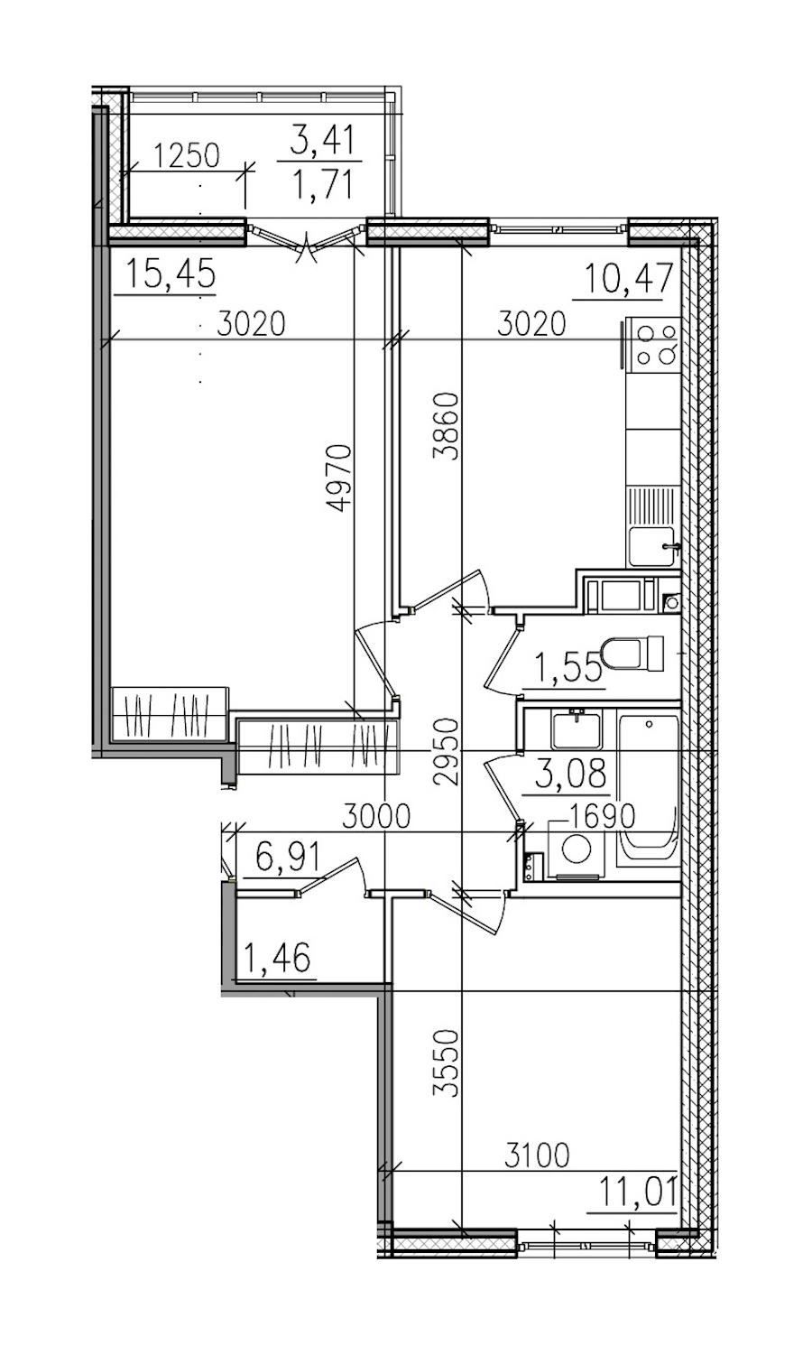 2-комнатная, 52 м² — ЖК ЖК Янила Драйв