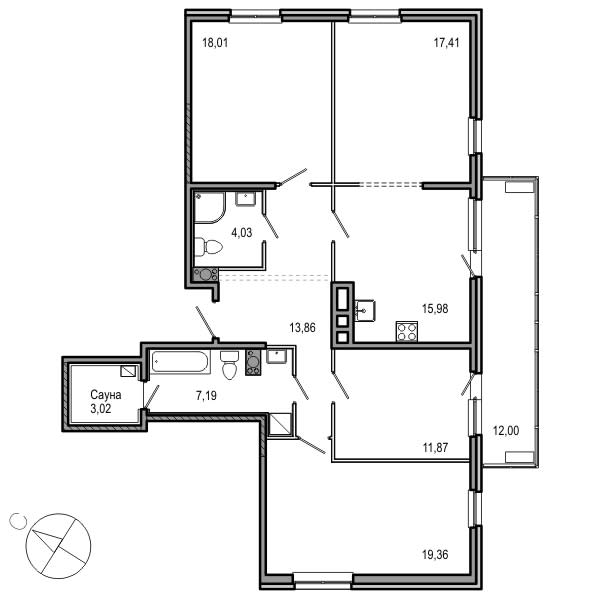 4-комнатная, 111 м² — ЖК ЖК ТАРМО