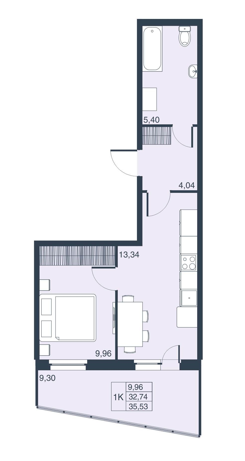1-комнатная, 32 м² — ЖК ЖК Муринские высоты