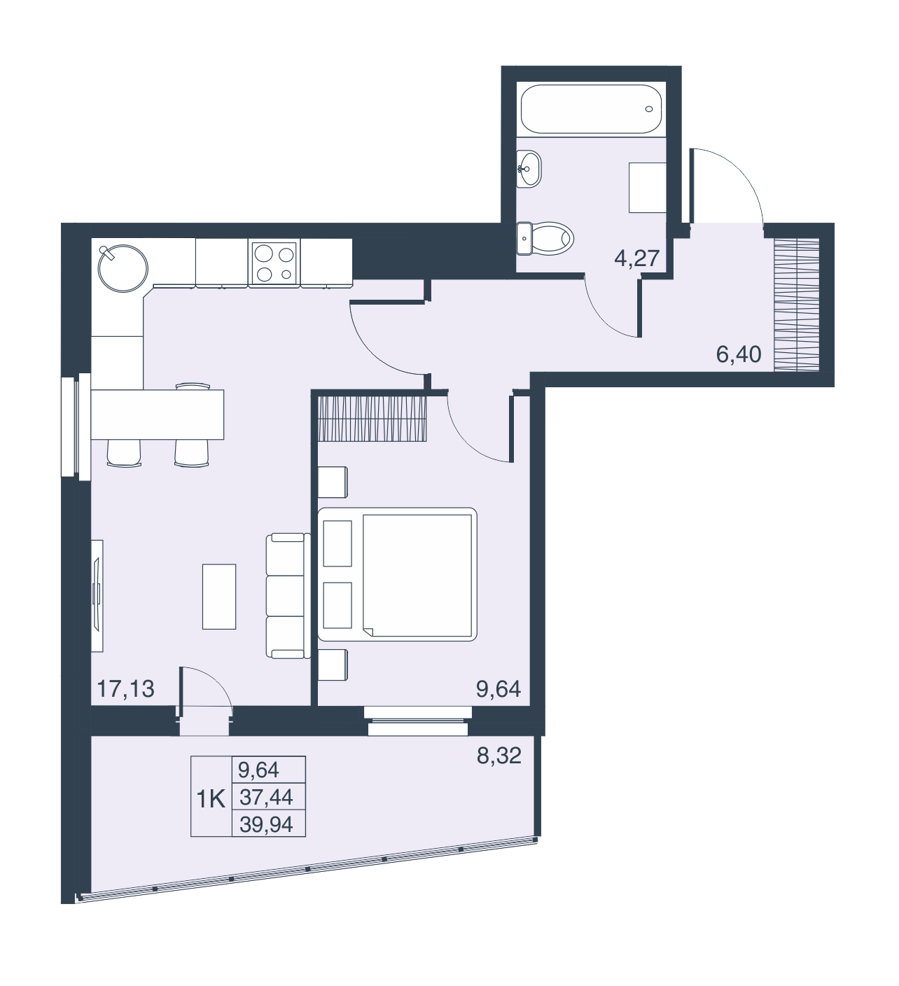 1-комнатная, 40 м² — ЖК ЖК Муринские высоты