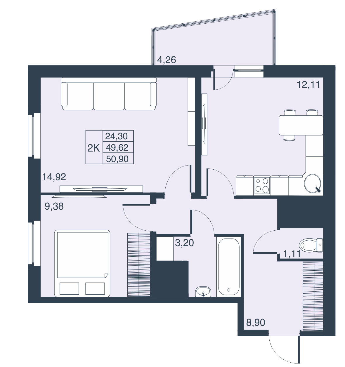 2-комнатная, 49 м² — ЖК ЖК Муринские высоты