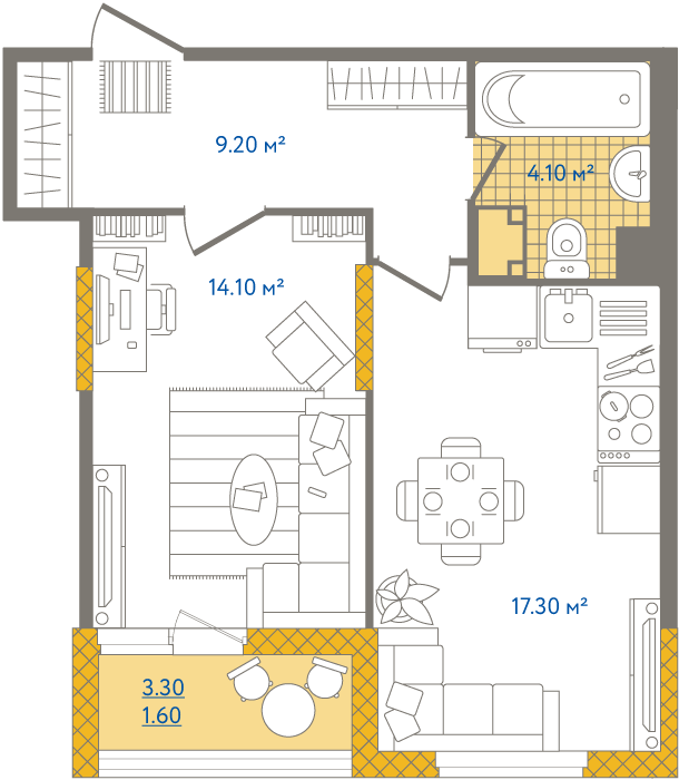 2-комнатная, 46 м² — ЖК ЖК Светлый мир жизнь