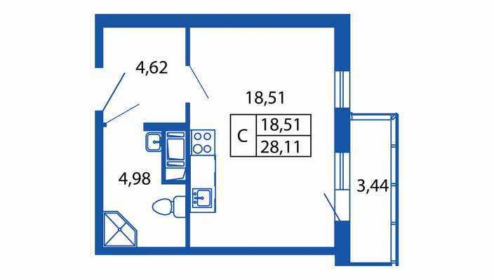 Студия, 28 м² — ЖК Апарт-комплекс М97