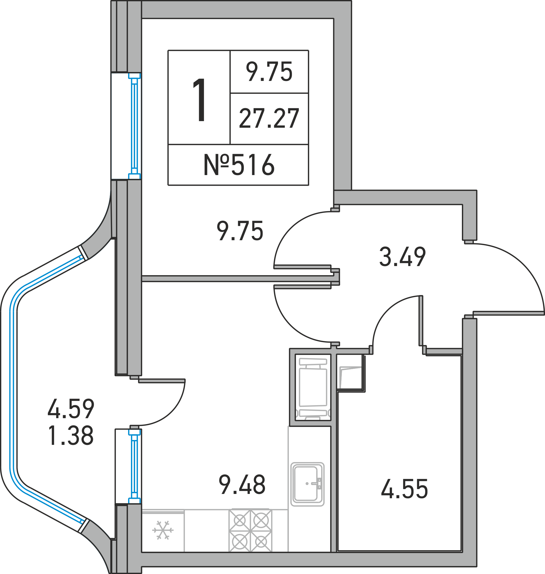 1-комнатная, 27 м² — ЖК ЖК Дом на Львовской