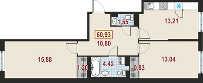 2-комнатная, 61 м² — ЖК ЖК Дом у Каретного