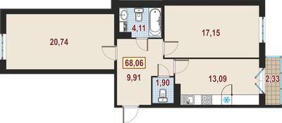 2-комнатная, 68 м² — ЖК ЖК Дом у Каретного