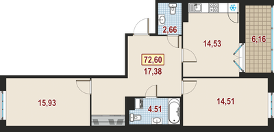 2-комнатная, 73 м² — ЖК ЖК Дом у Каретного