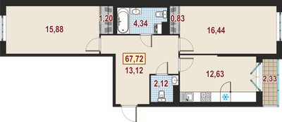 2-комнатная, 68 м² — ЖК ЖК Дом у Каретного