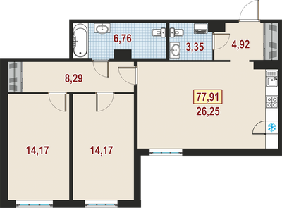 2-комнатная, 78 м² — ЖК ЖК Дом у Каретного
