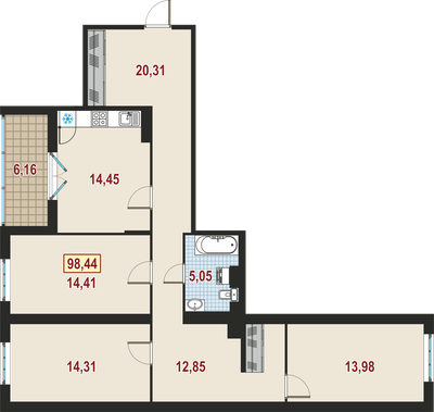 3-комнатная, 98 м² — ЖК ЖК Дом у Каретного