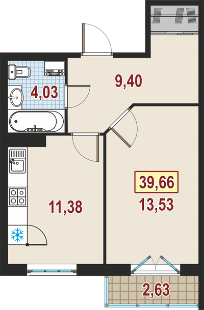 1-комнатная, 40 м² — ЖК ЖК Дом у Каретного