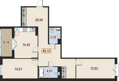2-комнатная, 86 м² — ЖК ЖК Дом у Каретного