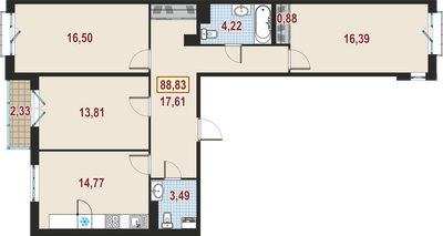 3-комнатная, 89 м² — ЖК ЖК Дом у Каретного