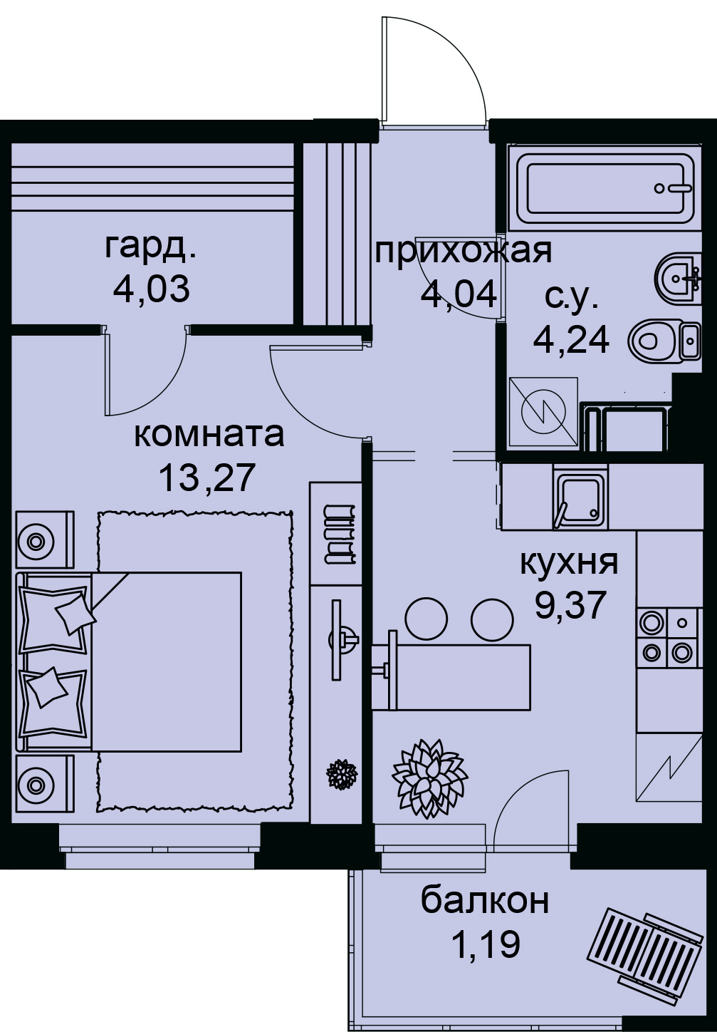1-комнатная, 36 м² — ЖК ЖК Айди Кудрово (ID Kudrovo)