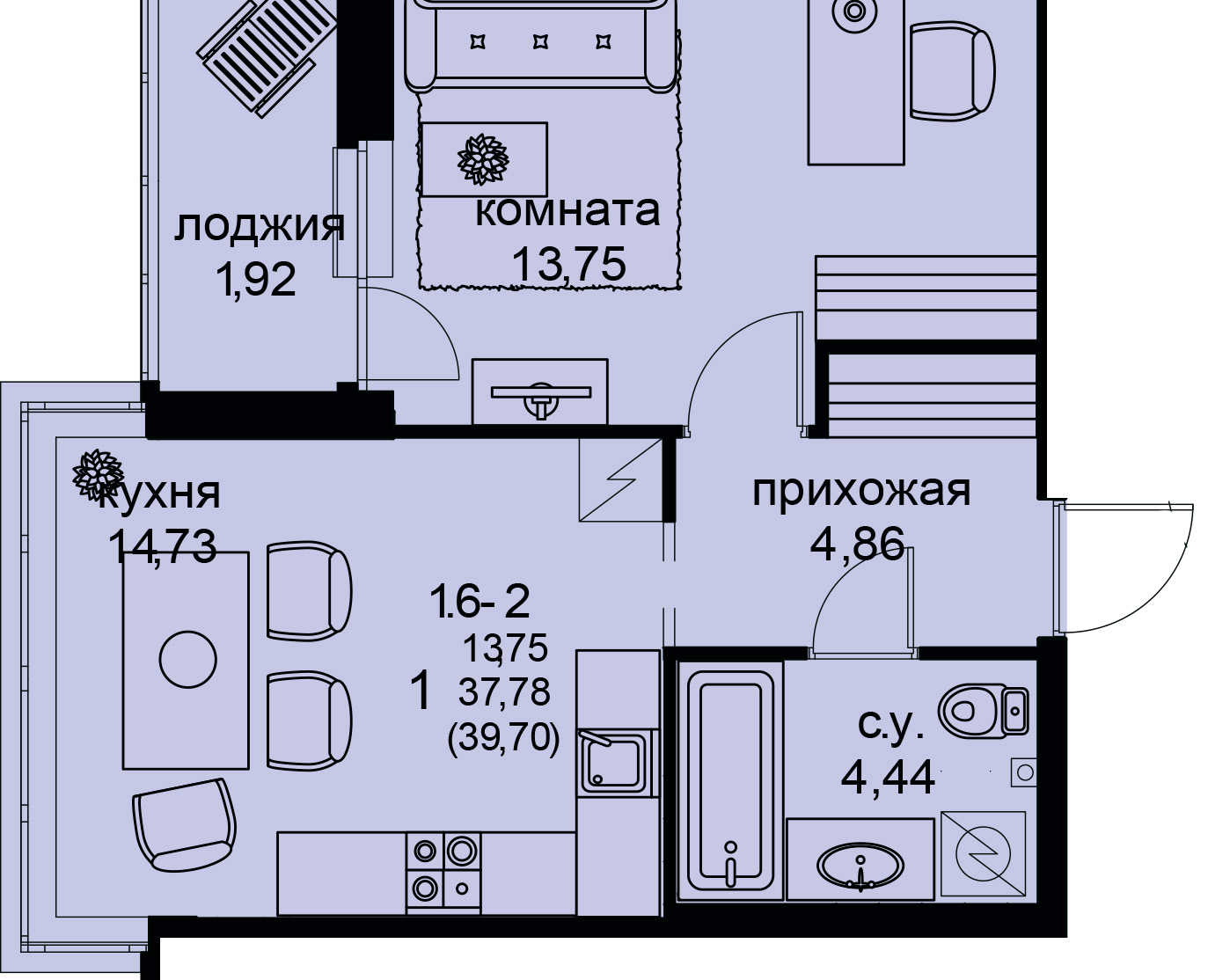 1-комнатная, 40 м² — ЖК ЖК Айди Кудрово (ID Kudrovo)
