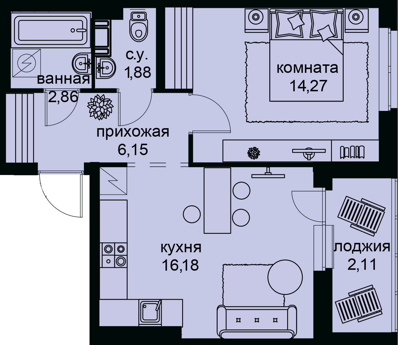 1-комнатная, 43 м² — ЖК ЖК Айди Кудрово (ID Kudrovo)