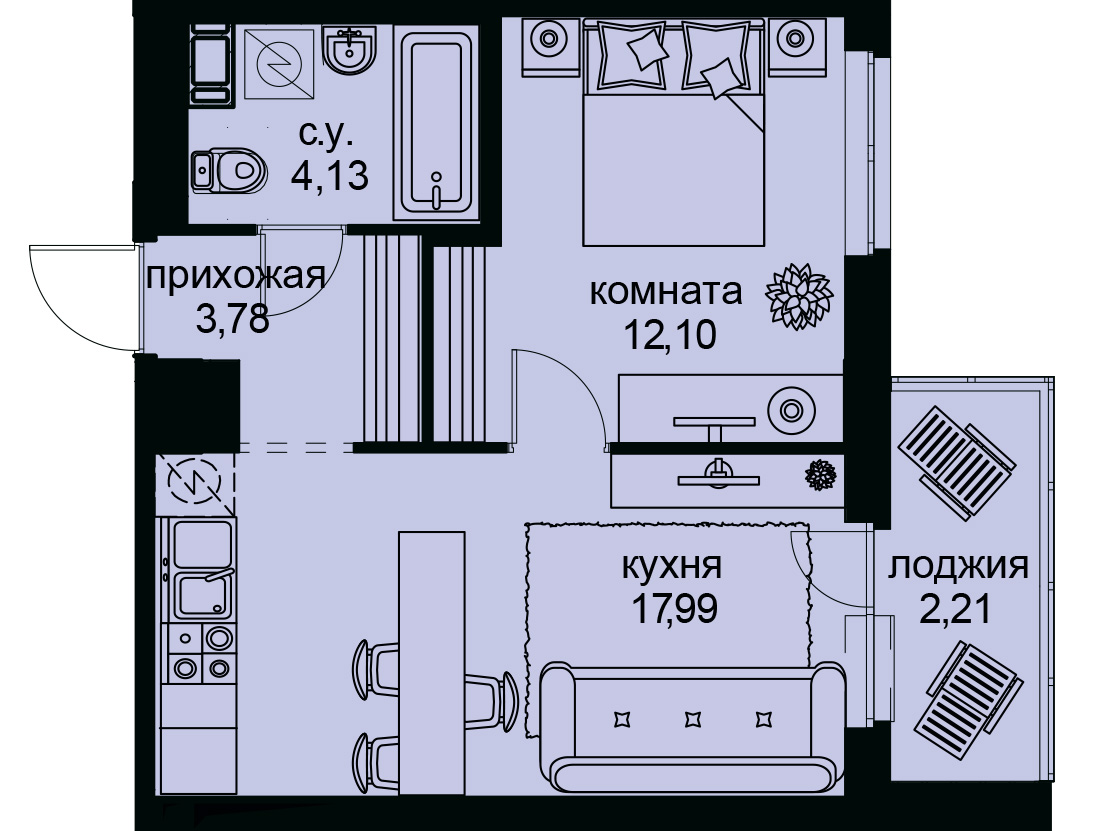 1-комнатная, 40 м² — ЖК ЖК Айди Кудрово (ID Kudrovo)