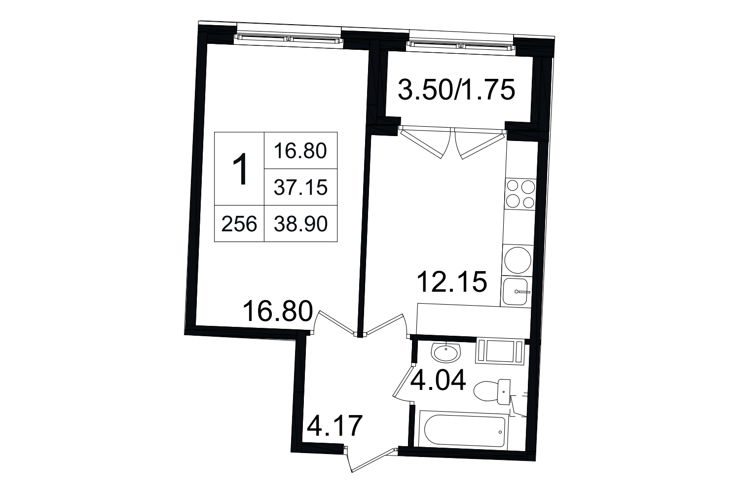 1-комнатная, 39 м² — ЖК ЖК Grand House (Гранд Хаус)