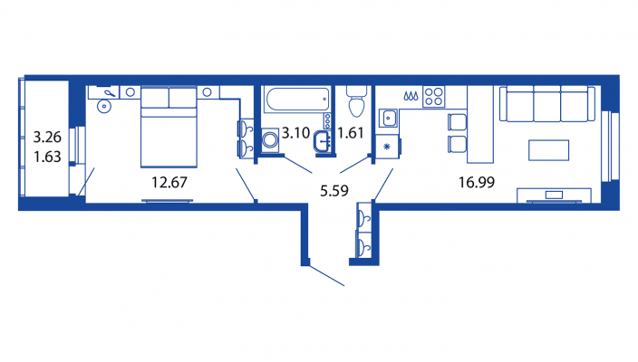 2-комнатная, 42 м² — ЖК ЖК Полис на московской