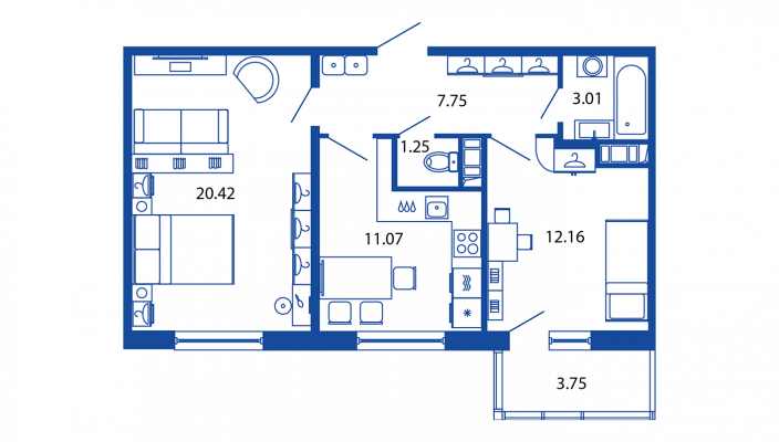 2-комнатная, 57 м² — ЖК ЖК Полис на московской